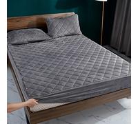YUDEYU Pièce Unique Couvre-lit Tissu Velours Cristal Épaississement matelassé Drap de lit Draps-Housses Protège-Matelas Toppers Parures de lit (Couleur : Gray, Taille : 140x200cm/high 5-15cm)