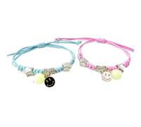 Yudisho Lot de 2 bracelets d'amitié lumineux en corde tressée avec sourire, bracelet d'amitié réglable, bracelet d'amitié rose et bleu