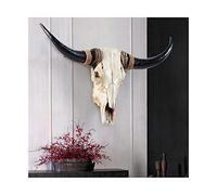 YUDIZWS Animaux Têtes Mur Décor Artisanat Œuvre d'art Bison artificiel Crâne Artificiel Longhorn Vache Crâne Mur Sculpture Maison Vintage Vieilli Résine,A