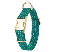 YUDOTE Collier vert émeraude texturé pour petit chien, boucle dorée | Collier tissé émeraude sophistiqué avec matériel doré brillant, offrant un confort haut de gamme pour un usage quotidien sur