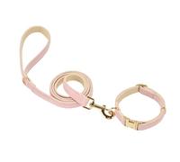 YUDOTE Ensemble collier et laisse en tweed pour chien, boucle en métal, collier et laisse réglables en coton durable pour mariage - Tour de cou de 25 à 38 cm - Laisse 1,5 x 150 cm - Rose