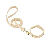 YUDOTE Ensemble collier et laisse en tweed pour chien, boucle en métal, collier et laisse réglables en coton durable pour mariage - Tour de cou de 25 à 38 cm - Laisse 1,5 x 150 cm - Blanc