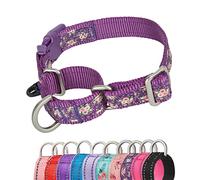 YUDOTE Martingale - Collier pour chien anti-fuite, anti-traction avec boucle de sécurité à dégagement rapide pour chiens à tête étroite, taille M, motif floral violet