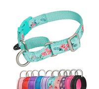 YUDOTE Martingale Colliers pour chiens anti-évasion anti-traction avec boucle de sécurité à fermeture rapide pour chiens à tête étroite, facilitent la marche, Moyen, Fleuri-Vert