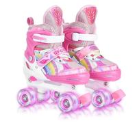 YUDOXN Roller Quad Enfant Filles et Garçons Avec 8 Roues Lumineuses, Taille Réglable (31-42) (TP-Rose, S)