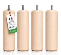YUDZ - Lot de 4 Pieds de Lit en Bois de Hêtre Massif 20 cm, Filetage M8, Pieds de Rehausse Robustes pour Lit, Sommier et Meubles, Installation Facile