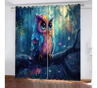 YUEAHOL Lot de 2 Rideau Thermiques Occultant, 3D Imprime Chouette des Branches Peinture à l'huile Polyester Rideaux Veranda Con Oeillets Isolant Thermique Rideaux Chambre 270 x 240 cm