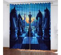 YUEAHOL Lot de 2 Rideau Thermiques Occultant, 3D Imprime Échecs fantastiques Échiquier Polyester Rideaux Veranda Con Oeillets Isolant Thermique Rideaux Chambre 270 x 240 cm