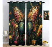YUEAHOL Lot de 2 Rideau Thermiques Occultant, 3D Imprime Papillon coloré Plante à Fleurs Polyester Rideaux Veranda Con Oeillets Isolant Thermique Rideaux Chambre 300 x 270 cm
