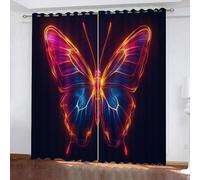 YUEAHOL Lot de 2 Rideau Thermiques Occultant, 3D Imprime Papillon Lumineux Art Abstrait Polyester Rideaux Veranda Con Oeillets Isolant Thermique Rideaux Chambre 170 x 200 cm