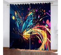 YUEAHOL Papillon Lumineux Rideaux Occultants Thermique Anti Froid Isolant, Art Abstrait Rideau Fenetre avec Oeillets, Blackout Window Curtains pour Salon et Chambre 170 x 200 cm, 2 Pièces