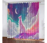 YUEAHOL Rideau Occultant Renard Animal, Espace Abstrait Motif Rideaux Thermiques à Oeillets, Rideaux Imprimé pour Salon Chambre Fenetre Moderne Décoration, 210 x 160 cm, Lot de 2