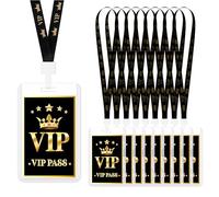 Yuecda Lot de 10 lanières tour de cou avec badge VIP en plastique noir pour prix de musique, soirée cinéma, anniversaire, fête, concert, événement