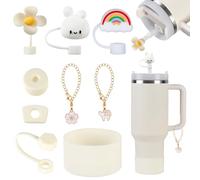 Yuecda Stanley Cup Lot de 9 accessoires pour tasses, y compris une housse de protection en silicone, un kit de bouchons anti-fuite, cache-paille, bijoux suspendus, convient pour Stanley Cup de 1,2 l