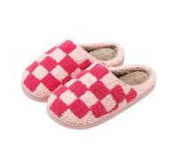 YUECIBAI Chaussons Pantoufles en Peluche Rétro À Carreaux pour Femmes Fuzzy Checker Confortable Confort Intérieur Moelleux Coussin Respirant Glisse Chaussures Souples 41-42 Rose