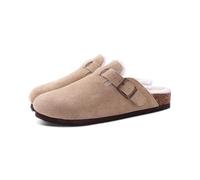 YUECIBAI Chaussons Sabots en Daim pour Femmes Chaud Court en Peluche Confortable Maison Pantoufles Floues Sabots avec Soutien De La Voûte 42 Abricot