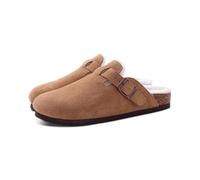 YUECIBAI Chaussons Sabots en Daim pour Femmes Chaud Court en Peluche Confortable Maison Pantoufles Sabots Flous avec Soutien De La Voûte 38 Marron