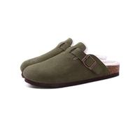 YUECIBAI Chaussons Sabots en Daim pour Femmes Chaud Court en Peluche Confortable Pantoufles Maison Floue Sabots avec Soutien De La Voûte 37 Armygreen