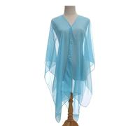 YUECIBAI Écharpe Foulard Femme Mode Floral Transparent en Mousseline De Soie Perle Boucle Plage Vêtements Femmes Cardigan Chemisier Cape Crème Solaire Châle Bleu