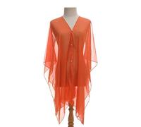 YUECIBAI Écharpe Foulard Femme Mode Floral Transparent en Mousseline De Soie Perle Boucle Plage Vêtements Femmes Cardigan Blouse Cape Crème Solaire Châle Orange