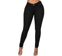 YUECIBAI Jeans Hose Pantalon Résistant À l'usure Slim Fit Skin-Touch Mid Taille Poches Femmes Jeans Femmes Jeans Haute Élastique XL Noir