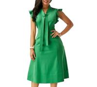 YUECIBAI Robe Femme Dress Fille Soirée Femmes Mode Solide Couleur Cravate À Volants Manches Mince Midi Robe Élégant Élégant XL Vert