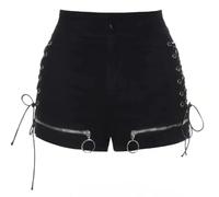 YUECIBAI Short Jogging Denim Bandage Sexy Cargo Shorts Femmes D'Été Gothique Streetwear Jambe Latérale Pantalon M Noir