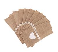 Yuecoom 10pcs Pochette à Couverts En Toile De Jute Naturelle, Couteau Fourchette Argenterie Ustensile Serviette Porte-Sac De Poche Pour Mariage Fête De Noël Restaurant Décor(9.06x3.94in)