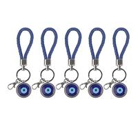 Yuecoom 5 Pièces Porte-clés Oeil Bleu, Amulette Turque Pendentif Oeil Chanceux Porte-clés Bijoux Perles Ornements pour Vacances Cadeau Décoration Artisanat