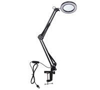 Yuecoom Loupe 5X avec Lumière LED Bras Flexible Bras Pivotant en Métal 10 Niveaux De Luminosité Lumens Lampe De Bureau Grossissante éclairée pour L'artisanat 3 Couleurs Lampe D'établi avec Clip