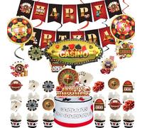 YUEcthynous Décoration de fête de Casino,23 Pièces Décoration de gâteau de Poker Ballon de fête de Las Vegas,Drapeau,Adapté pour Anniversaire Casino Thème Party Supplies pour Homme et Femme
