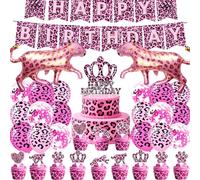 YUEcthynous Décorations d'anniversaire guépard,46 Pièces Décoration de fête léopard,Happy Birthday Ballons de Fête Rose Guépard Cake Toppe pour Fête à Thème Léopard pour Enfants Anniversaire Déco