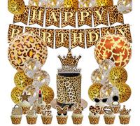YUEcthynous Décorations de fête d'anniversaire Léopard,32 Pièces Décoration d'anniversaire Léopard Ballons Bannière de Fête Léopard Cake Toppe pour Fête à Thème Léopard pour Enfants Anniversaire Déco