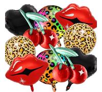 YUEcthynous Lot de 10 ballons de décoration de fête Guépard - Motif léopard - Lèvres rouges - Ballons en forme de cœur rouge et noir - Impression cerise - Fête unique - Thème Hollywood - Fête