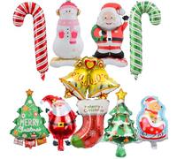 YUEcthynous Lot de 10 ballons de Noël, en feuille d'aluminium, bonhomme de neige, bâtonnets de Noël, ballons de Noël, décoration festive pour décorations de Noël