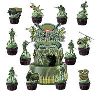 YUEcthynous Lot de 13 décorations de gâteau d'anniversaire camouflage - Décoration de gâteau militaire - Vert camouflage - Décoration de gâteau - Soldat militaire - Thème camouflage