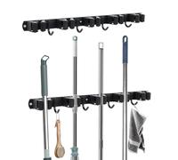 Yuecuu Lot de 2 porte-balais muraux en acier inoxydable avec 5 supports et 4 crochets pour garage, cuisine, salle de bain