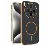 YUECXIN Coque Magnétique pour Vivo X300 5G avec Chargement sans Fil, Prime Finition Cuir Housse, Antichoc Anti-Rayures Galvanoplastie Bumper Étui, Noir