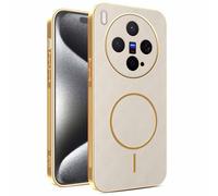 YUECXIN Coque Magnétique pour Vivo X300 5G avec Chargement sans Fil, Prime Finition Cuir Housse, Antichoc Anti-Rayures Galvanoplastie Bumper Étui, Kaki