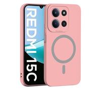 YUECXIN Coque Magnétique pour Xiaomi Redmi 15C 5G/4G/POCO C85, Protection Complète de l'Objectif de Caméra, Étui Ultra Fine Silicone Antichoc Housse avec Douce Microfiber, Rose