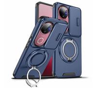 YUECXIN Coque pour Vivo V50 5G / Vivo V50e 5G avec Protection de Caméra Coulissante Case PC Dur Antichoc Étui avec Magnétique Anneau Support Renforcée Armure Housse, Bleu