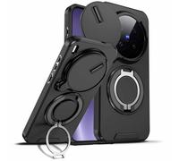 YUECXIN Coque pour Vivo X300 5G avec Protection de Caméra Coulissante Case PC Dur Antichoc Étui avec Magnétique Anneau Support Renforcée Armure Housse, Noir