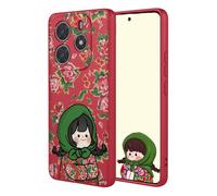 YUECXIN Coque pour Xiaomi Redmi Note 14 5G, Mode Motif Très Mince Doux Silicone Liquide Soyeux Étui, Premium Antichoc TPU Bumper Protection Complète du Corps Housse. Fille Rouge