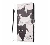 YUECXIN Élégant Étui pour Honor 600 5G, Coque Portefeuille en Cuir Coloré à Motif Chic, Housse TPU Souple Antichoc avec 3 Angles Support pour Femme, Chats Noir & Blanc