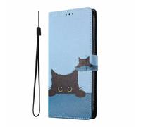 YUECXIN Élégant Étui pour Motorola Edge 60 Neo/Edge 50 Neo/ThinkPhone 25, Coque Portefeuille en Cuir Coloré à Motif Chic, Housse TPU Souple Antichoc avec 3 Angles Support pour Femme, Chat Noir