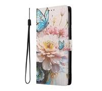 YUECXIN Élégant Étui pour Oppo A5X 5G/4G, Coque Portefeuille en Cuir Coloré à Motif Chic, Housse TPU Souple Antichoc avec 3 Angles Support pour Femme, Papillon & Fleurs