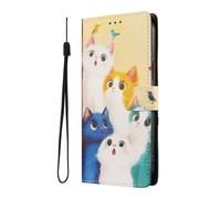 YUECXIN Élégant Étui pour Oppo A5X 5G/4G, Coque Portefeuille en Cuir Coloré à Motif Chic, Housse TPU Souple Antichoc avec 3 Angles Support pour Femme, Chats Colorés