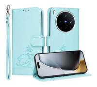 YUECXIN Étui de pour Vivo X300 Pro 5G, Cuir PU Portefeuille Coque Magnétique Flip Case avec Fonction Support Fente Carte Housse 360 Degrés Antichoc Protection, Vert Clair