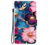 YUECXIN Étui pour Motorola Edge 60 Neo/Edge 50 Neo/ThinkPhone 25, Coque Portefeuille en Cuir PU à Rabat avec Porte-Cartes, Housse de Protection Motif 3D Élégant, Fleurs Bleu et Or