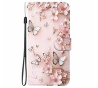 YUECXIN Étui pour Oppo A5X 5G/4G, Coque Portefeuille en Cuir PU à Rabat avec Porte-Cartes et Fermeture Magnétique, Housse de Protection Motif 3D Élégant, Papillon Rose